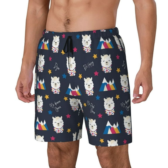 Yiaed Llamas 1 Print Mens Swim Trunks Bathing Suit Compression Liner Beach Swim Shorts Swimwear Quick Dry Zipper Pocket No-Chafing Board Short-Medium