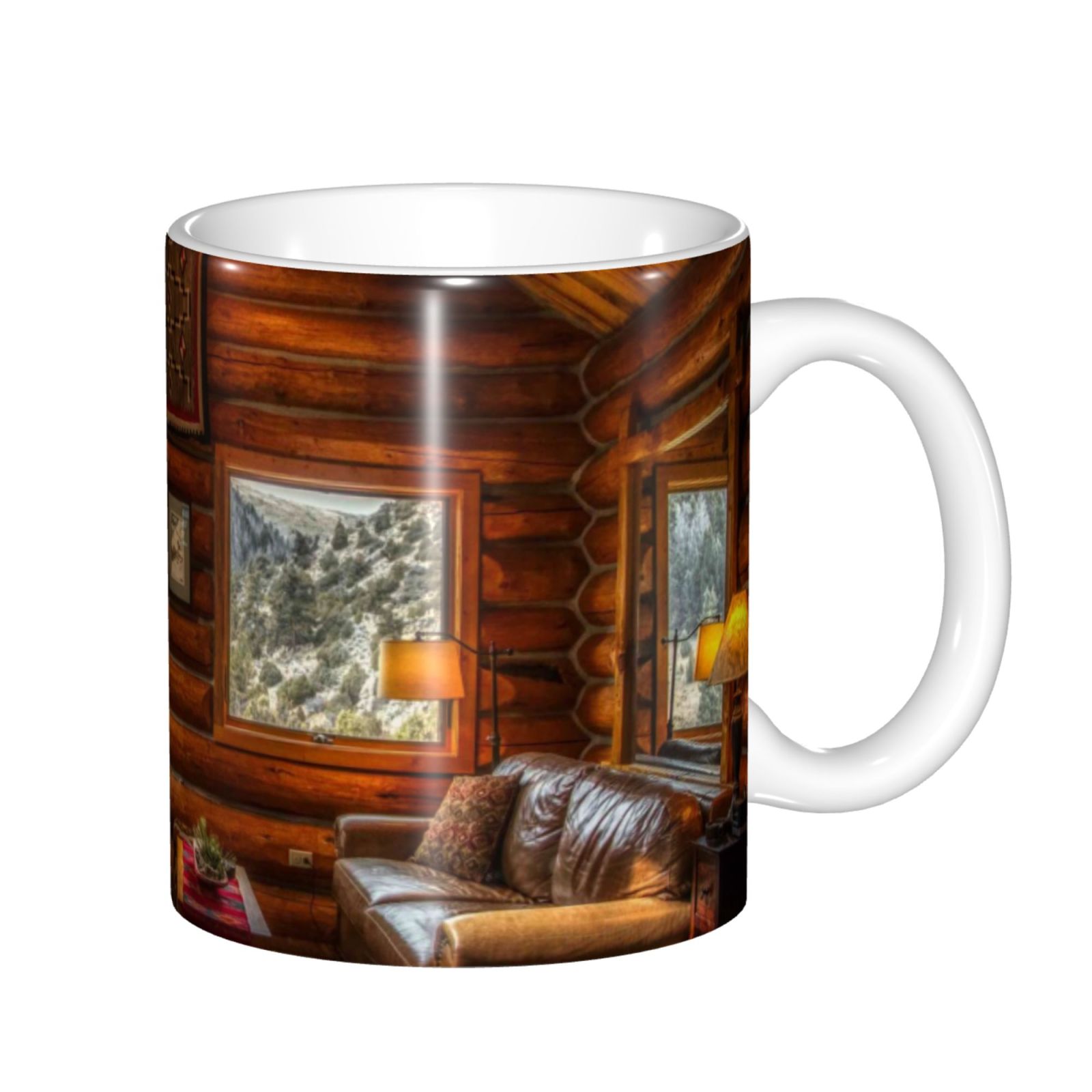 Yiaed Log Cabin Inside Print Ceramics Coffee,Large Handle Design,Extra ...