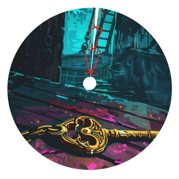 Yiaed Lost Golden Key Print Christmas Tree Skirt , Tree SkirtsTree Mat for Christmas Winter Holiday Indoor Decorations-48"