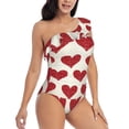 thumbnail image 1 of Yiaed Love Print Women One Piece Swimsuits Tummy Control One Shoulder Bathing Suits Pattern Ruffle Swimwear-X-Large, 1 of 8