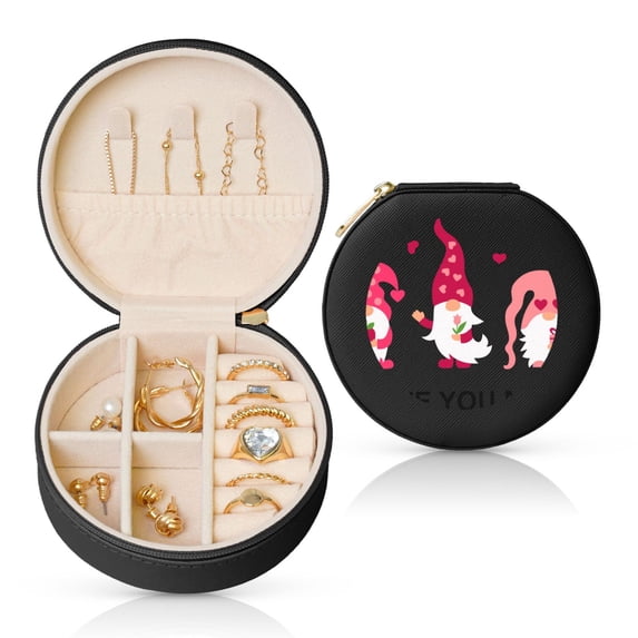 Yiaed Love You Mom Print Travel Jewelry Case Bridesmaid Gift Boxes Jewelry Travel Organizer Small Round Jewelry Box Mini Storage-Black
