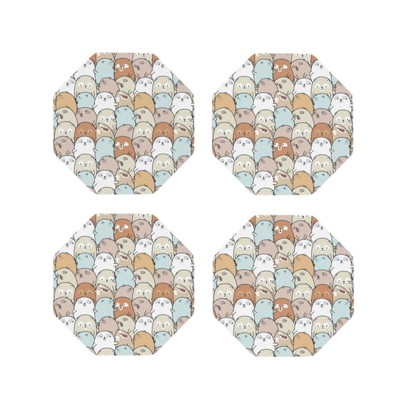 Yiaed Lovely Bear Print Leather Coasters for Drinks - Cup Coasters Coffee Table Kitchen Table Bar, Home & Office Gifts Handmade Drink Coasters-Octagon