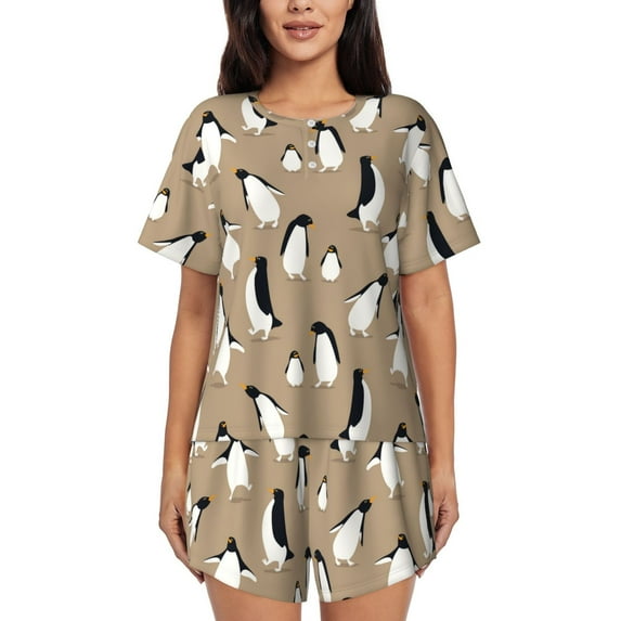 Yiaed Lovely Penguin Print Short Sleeve Pajama Sets for Women Casual Crew Neck 2 Piece Lounge Sets Women's Short-Sleeved Pajama-3X-Large