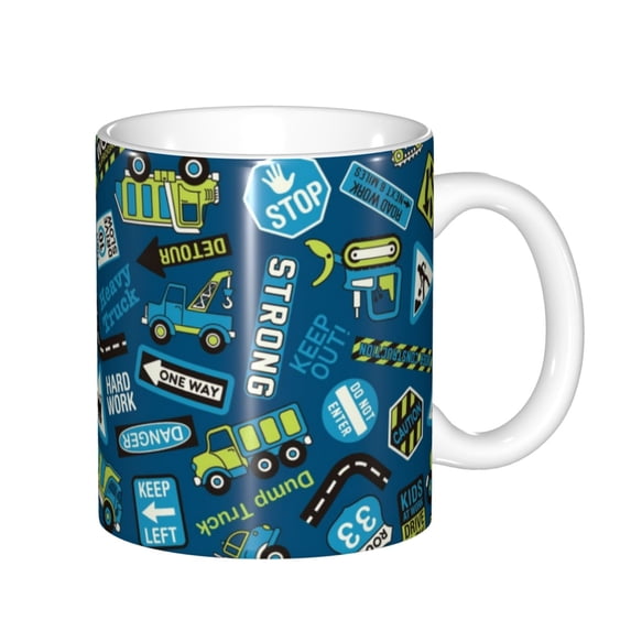 Yiaed Machinery Road Construction Print Ceramics Coffee,Large Handle Design,Extra Large Tea and Coffee Cup for Office and Home Mugs