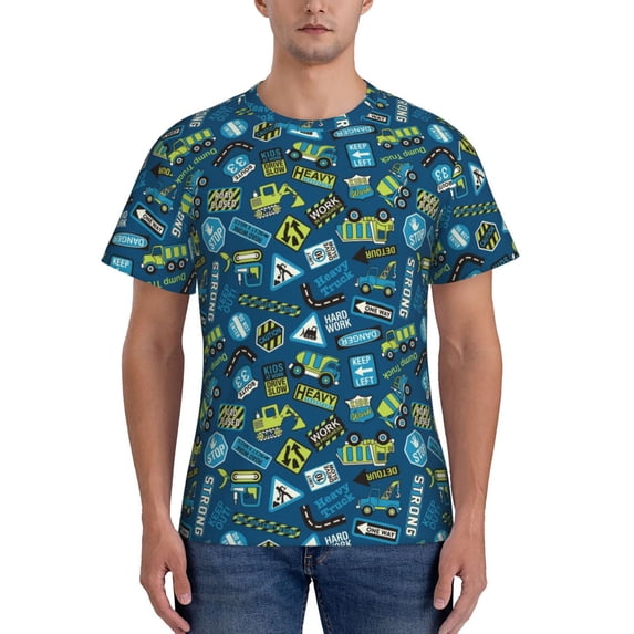 Yiaed Machinery Road Construction Print Mens Short Sleeve Tight Fit T-Shirt, Crewneck Casual Tee-Large