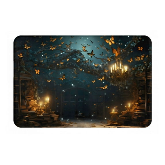Yiaed Magical Library Butterfly Night Print Flannel Doormat Mat Outdoor Indoor Door Mats,Welcome Matt Outdoor Front Door Mat Doormat Outdoor Mat Outdoor Mat,16"x24"