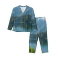 thumbnail image 1 of Yiaed Majestic Deer Mountain Lake Print Pajamas Women's Long Sleeve Sleepwear Soft Button Down Loungewear Pjs Lounge Set Nightwear Womens Pajama Pants-Small, 1 of 7