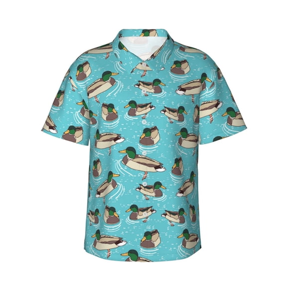 Yiaed Mallard Ducks Swimming In The Lake Print Hawaiian Shirt for Men Short Sleeve Button Down Shirts Beach Shirts for Men,Medium