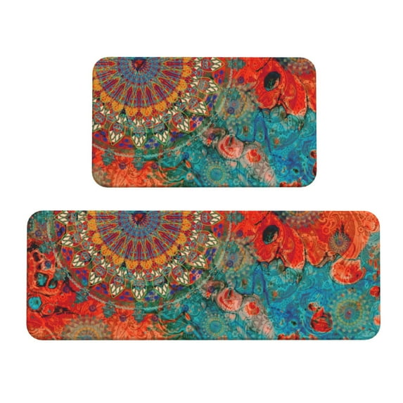 Yiaed Mandala Colorful Kitchen Rugs Sets of 2 Kitchen Mats Cushioned Anti Fatigue Kitchen Rug Tapetes Para Cocina for Sink,Laundry Room