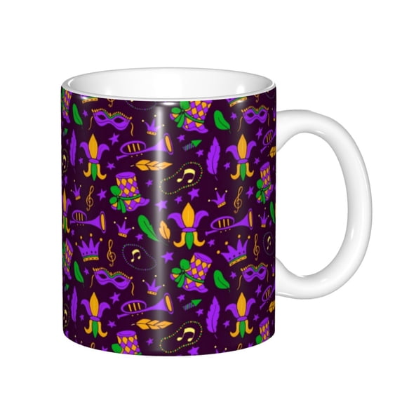 Yiaed Mardi Gra2 Print Ceramics Coffee,Large Handle Design,Extra Large Tea and Coffee Cup for Office and Home Mugs