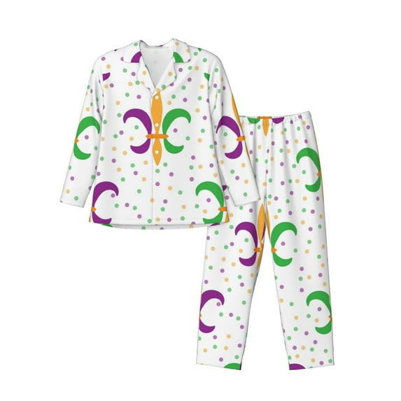 Yiaed Mardi Gras Carnival1 Print Men’s Pajamas Set - Long Sleeve Button Down Sleep Shirt and Pajama Bottoms Sleepwear Set Mens Pjs Sets Men's Pajama Bottoms-X-Large