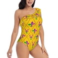 thumbnail image 1 of Yiaed Mardi Gras Crayfish and Fleur de lis Print Women One Piece Swimsuits Tummy Control One Shoulder Bathing Suits Pattern Ruffle Swimwear-Medium, 1 of 8