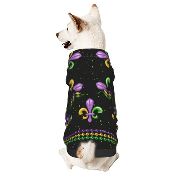 Yiaed Mardi Gras Fleur de Lis Print Dog Hoodie Security Pet Dog Costume Pets Dog Hoodie Sweatshirt with Pocket for Small Dogs-X-Large