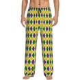 thumbnail image 1 of Yiaed Mardi Gras Purple Yellow Plaid Print Men's Lounge Pants, Loose PJ Bottoms, Long Pajama Pants for Men-Medium, 1 of 5