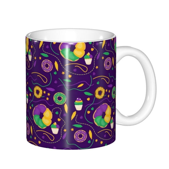 Yiaed Mardi Gras and Donuts Print Ceramics Coffee,Large Handle Design,Extra Large Tea and Coffee Cup for Office and Home Mugs