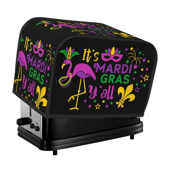 Yiaed Mardi Gras with Flamingo Print Two Slice Bread Machine Cover, Universal Size Kitchen Appliance Cover for Bread Machine,Bread Machine Cover