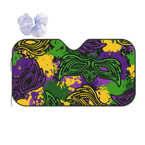Yiaed Mardi Gras7 Print Car Windshield Sunshade Front Auto Car Front Window Sun Shade Foldable Sun Visor Shield Cover Auto Accessories for Sedan SUV Truck-Small