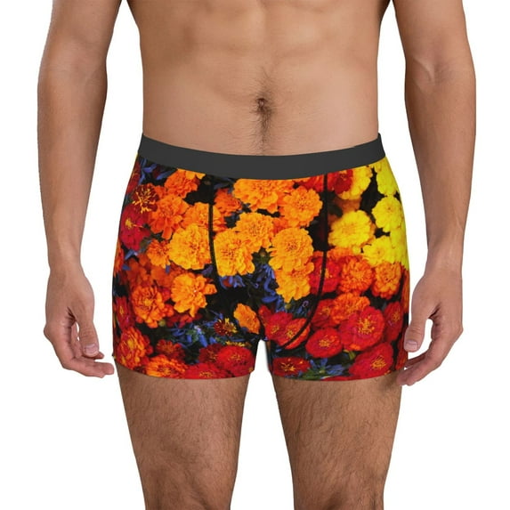 Yiaed Marigold Flowers In Different Colors Print Men's Soft Cotton Boxer Shorts Breathable Boxers Underwear Moisture-Wicking Underwear Stretch Boxer Briefs for Man-Small