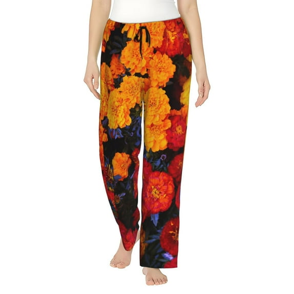 Yiaed Marigold Flowers In Different Colors Print Womens Lounge Pants, Loose PJ Bottoms, Long Pajama Pants for Women-Large