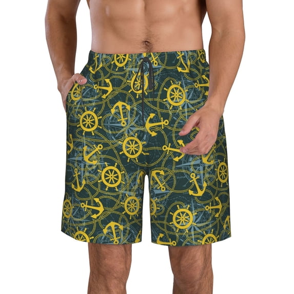 Yiaed Marine Anchors And Compass Print Men's Swim Trunks with Lining Quick Dry Sports Shorts Beach Shorts Boardshorts-XX-Large