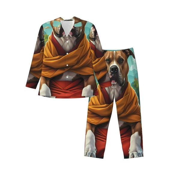 Yiaed Meditating French Bulldog Print Men’s Pajamas Set - Long Sleeve Button Down Sleep Shirt and Pajama Bottoms Sleepwear Set Mens Pjs Sets Men's Pajama Bottoms-Medium