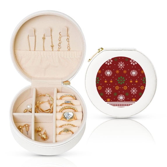 Yiaed Merry Christmas Print Travel Jewelry Case Bridesmaid Gift Boxes Jewelry Travel Organizer Small Round Jewelry Box Mini Storage-White