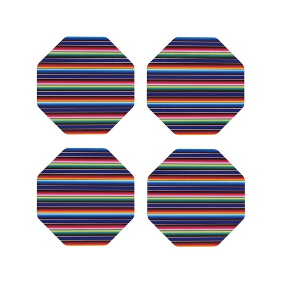 Yiaed Mexican Blanket stripes Print Leather Coasters for Drinks - Cup Coasters Coffee Table Kitchen Table Bar, Home & Office Gifts Handmade Drink Coasters-Octagon