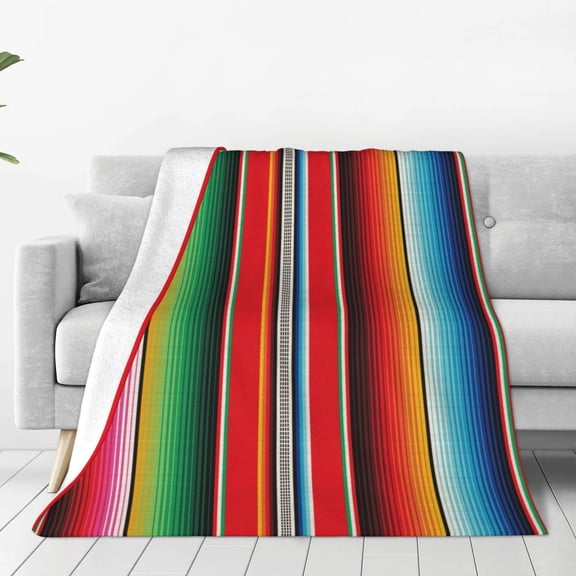 Yiaed Mexican Serape Blanket Stripes Pattern Fleece Throw Blanket,Fleece Throw Blankets for Couch & Bed All Season Use -80"x60"