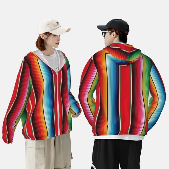Yiaed Mexican Serape Blanket Stripes Print Sun Shirts UPF 50+ Protection Hoodie Rash Guard Shirt UV Shirt Long Sleeve Fishing Outdoor Lightweightase-Small