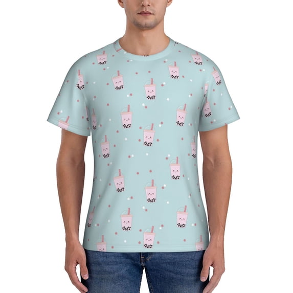 Yiaed Milk Tea Print Mens Short Sleeve Tight Fit T-Shirt, Crewneck Casual Tee-X-Large