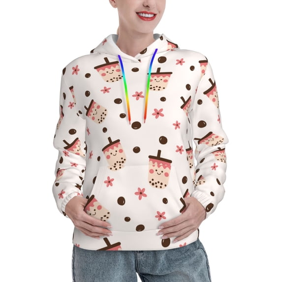 Yiaed Milk Tea4 Print Womens Casual Hoodies Crew Neck Long Sleeve Sweatshirts With Pocket Pullover Tops Women's Hooded Sweatshirt-Large