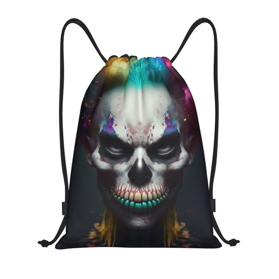 Yiaed Modern Abstract Colorful Skull C Print Drawstring Bags Drawstring Backpack Bulk String Back Pack Gym Sport Bag-Medium