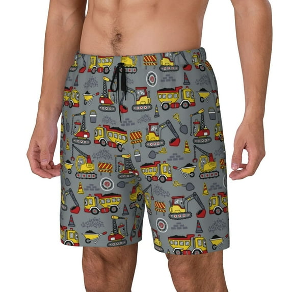Yiaed Modern Excavator Print Mens Swim Trunks Bathing Suit Compression Liner Beach Swim Shorts Swimwear Quick Dry Zipper Pocket No-Chafing Board Short-Small