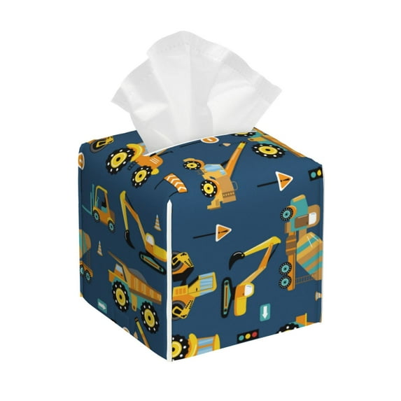 Yiaed Modern Excavator Print Tissue Box Cover, PU Leather Decorative Organizer for Tabletop, Bathroom, Car, Office Creative Decorative