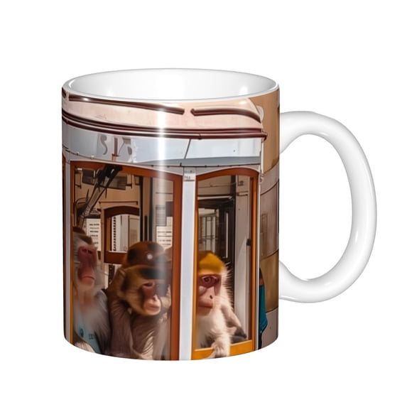 Yiaed Modern Urban Monkey Print Ceramics Coffee,Large Handle Design,Extra Large Tea and Coffee Cup for Office and Home Mugs