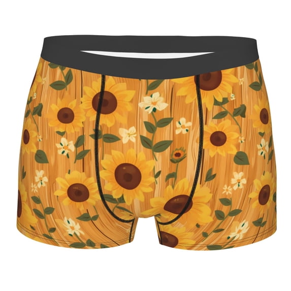 Yiaed Modern Wood Grain Sunflower Print Men's Soft Cotton Boxer Shorts Breathable Boxers Underwear Moisture-Wicking Underwear Stretch Boxer Briefs for Man-Small