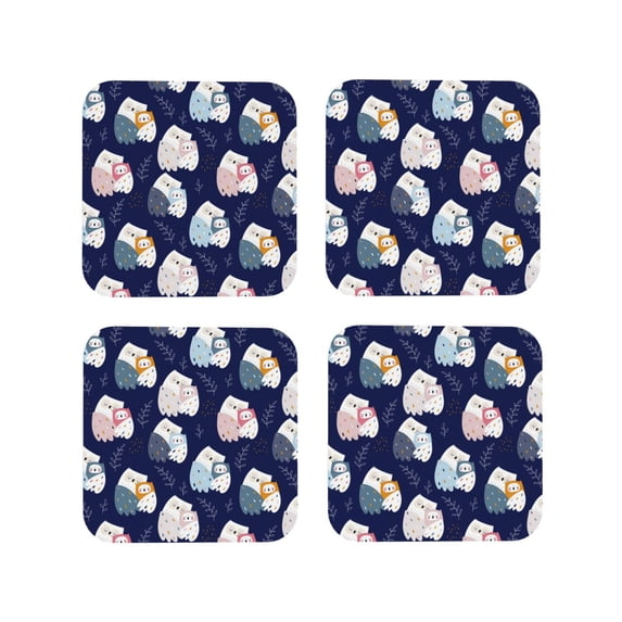 Yiaed Mom And Baby Owls Print Leather Coasters for Drinks - Cup Coasters Coffee Table Kitchen Table Bar, Home & Office Gifts Handmade Drink Coasters-Square