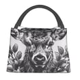 thumbnail image 1 of Yiaed Monochrome Deer Floral Print Lunch box lunch bag Portable Insulated Lunch Box for Women Men Cooler Tote Bag with Front Pocket for Work Picnic Travel, 1 of 6