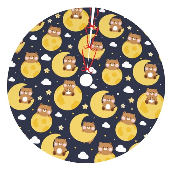 Yiaed Moon Bear Print Christmas Tree Skirt , Tree SkirtsTree Mat for Christmas Winter Holiday Indoor Decorations-30"