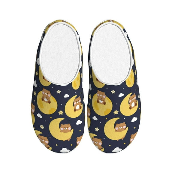 Yiaed Moon Bear Print Slippers Fuzzy Warm Cozy Slippers Non Slip House Slippers For Indoor Outdoor Slippers House Slippers-37/38