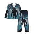 thumbnail image 1 of Yiaed Moon Wolf Warrior Print Pajamas Women's Long Sleeve Sleepwear Soft Button Down Loungewear Pjs Lounge Set Nightwear Womens Pajama Pants-XX-Large, 1 of 7