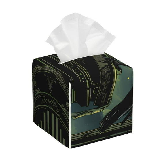 Yiaed MoonNight Sky Crow Print Tissue Box Cover, PU Leather Decorative Organizer for Tabletop, Bathroom, Car, Office Creative Decorative