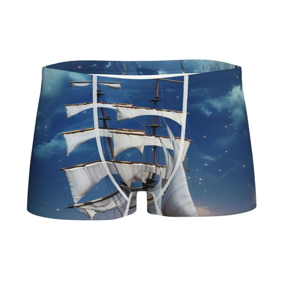 Yiaed Moonlit Night Sea Sailboat Print Boys' Boxer Briefs Cotton Casual Stretch Comfort Boys Boxers - Kids Boxer Briefs Underwear for Boys (6-18)-X-Large
