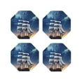 thumbnail image 1 of Yiaed Moonlit Night Sea Sailboat Print Leather Coasters for Drinks - Cup Coasters Coffee Table Kitchen Table Bar, Home & Office Gifts Handmade Drink Coasters-Octagon, 1 of 6