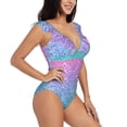 thumbnail image 1 of Yiaed Multicolor Glitter Print Women's Ruffled One Piece Swimsuit V Neck Swimwear Slimming Monokini for Woman-Medium, 1 of 8