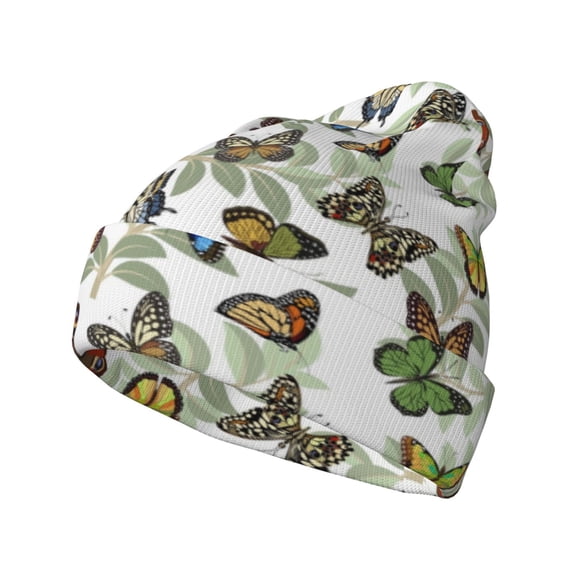 Yiaed Multicolored Butterflies Print Winter Beanie for Men Women, Fleece Lined Beanie Soft Warm Knit Hat Ski Stocking Cuffed Ca