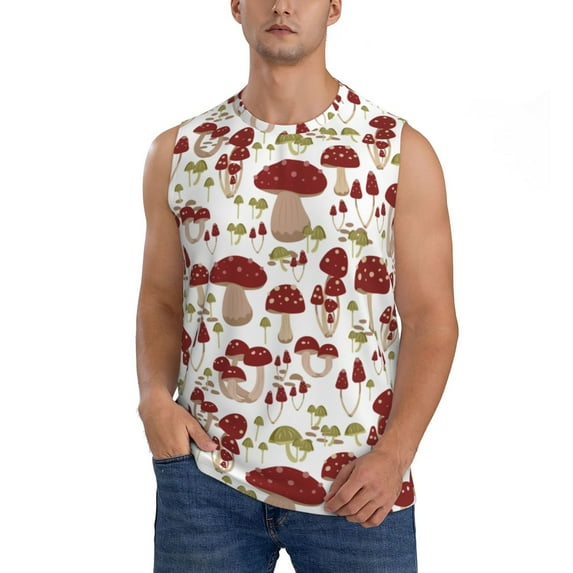 Yiaed Mushroom Print Men's Singlet Vests Summer Running Muscle Tank Tops Gym Undershirt Round Neck Sleeveless for man