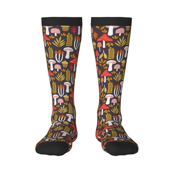 Yiaed Mushrooms And Leaves Print Great elasticity Adult Stockings Sports socks for Men and Women