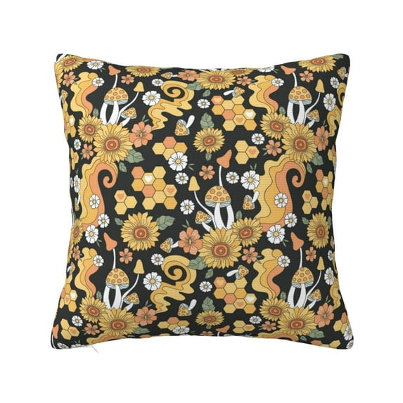 Yiaed Mushrooms Honeycomb Print Pillow Covers Super Soft Decorative Square Throw Pillow Covers Case Cushion Covers for Sofa Couch Bedroom Car Decor(No pillow core)-24"x24"