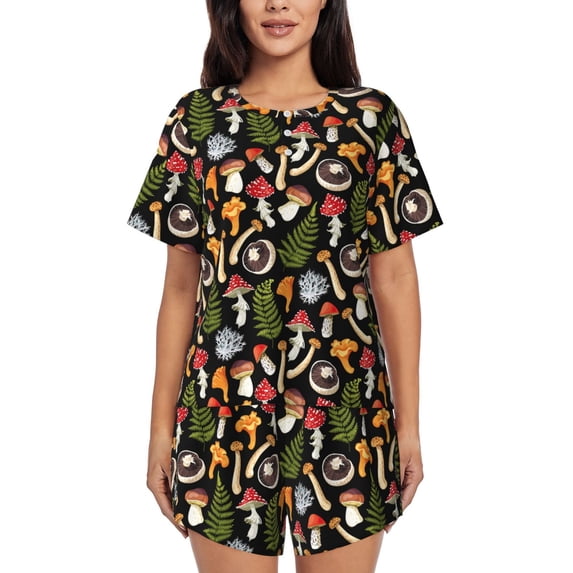 Yiaed Mushrooms Print Short Sleeve Pajama Sets for Women Casual Crew Neck 2 Piece Lounge Sets Women's Short-Sleeved Pajama-Small